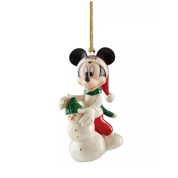 Lenox 2023 Mickey and Snowman Porcelain Gold-Trim Ornament *NEW IN BOX - Picture 2 of 6